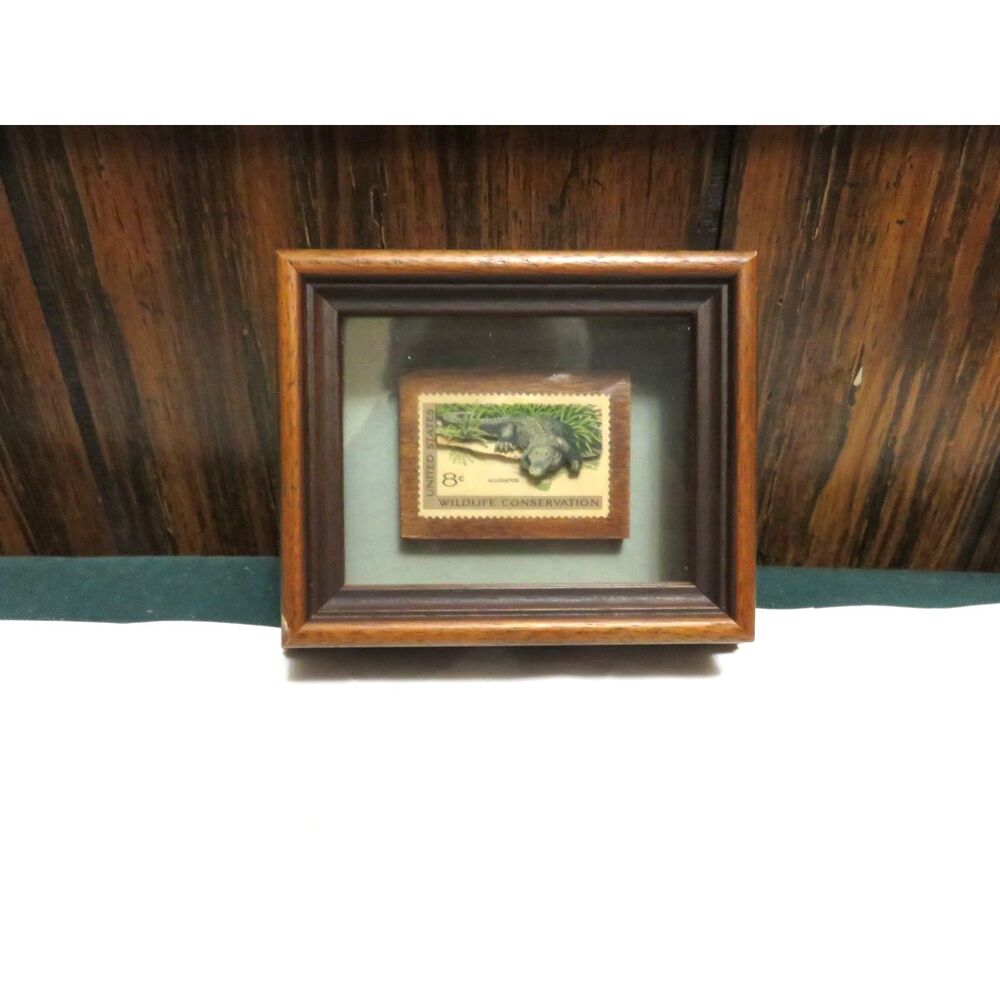 Vintage Mini Art Framed  Wildlife Conservation Postage Stamp Wood Frame 5"x4